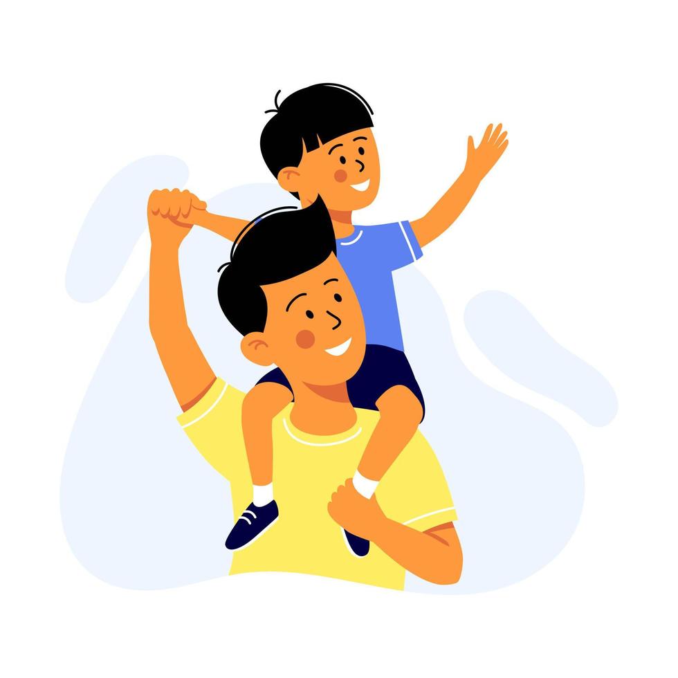 feliz pai e filho bebê estão olhando para a distância juntos. pai está segurando criança. Dia dos Pais. ilustração vetorial isolada em branco para cartão, web banner, site vetor