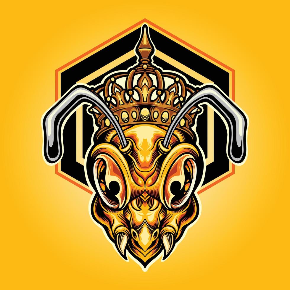 ilustrações vetoriais de abelhas de cabeça de rainha da coroa para o seu logotipo de trabalho, camiseta de mercadoria mascote, adesivos e designs de etiquetas, pôster, cartões de saudação, empresa ou marcas de publicidade. vetor