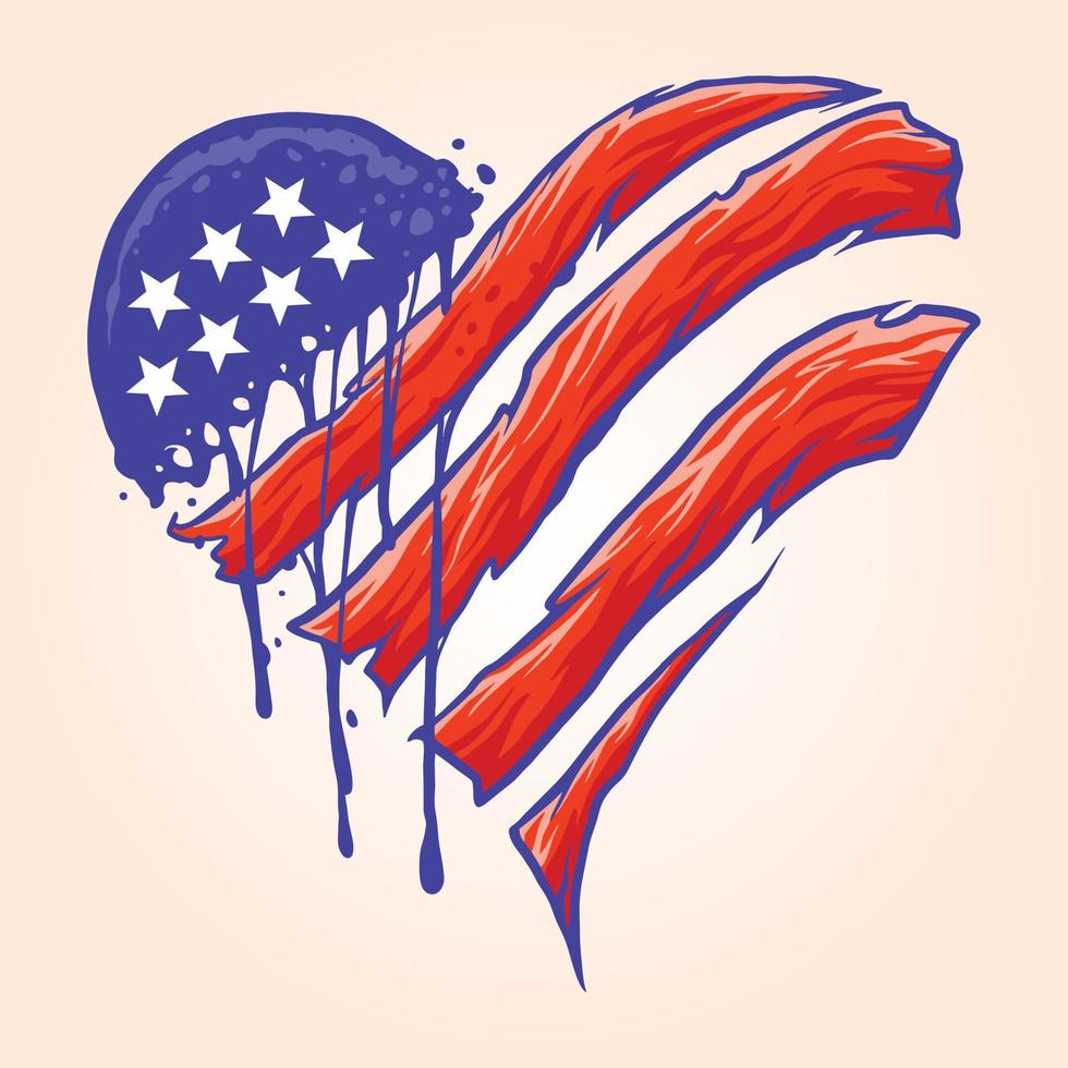 ilustrações vetoriais de forma de coração de bandeira americana vetor