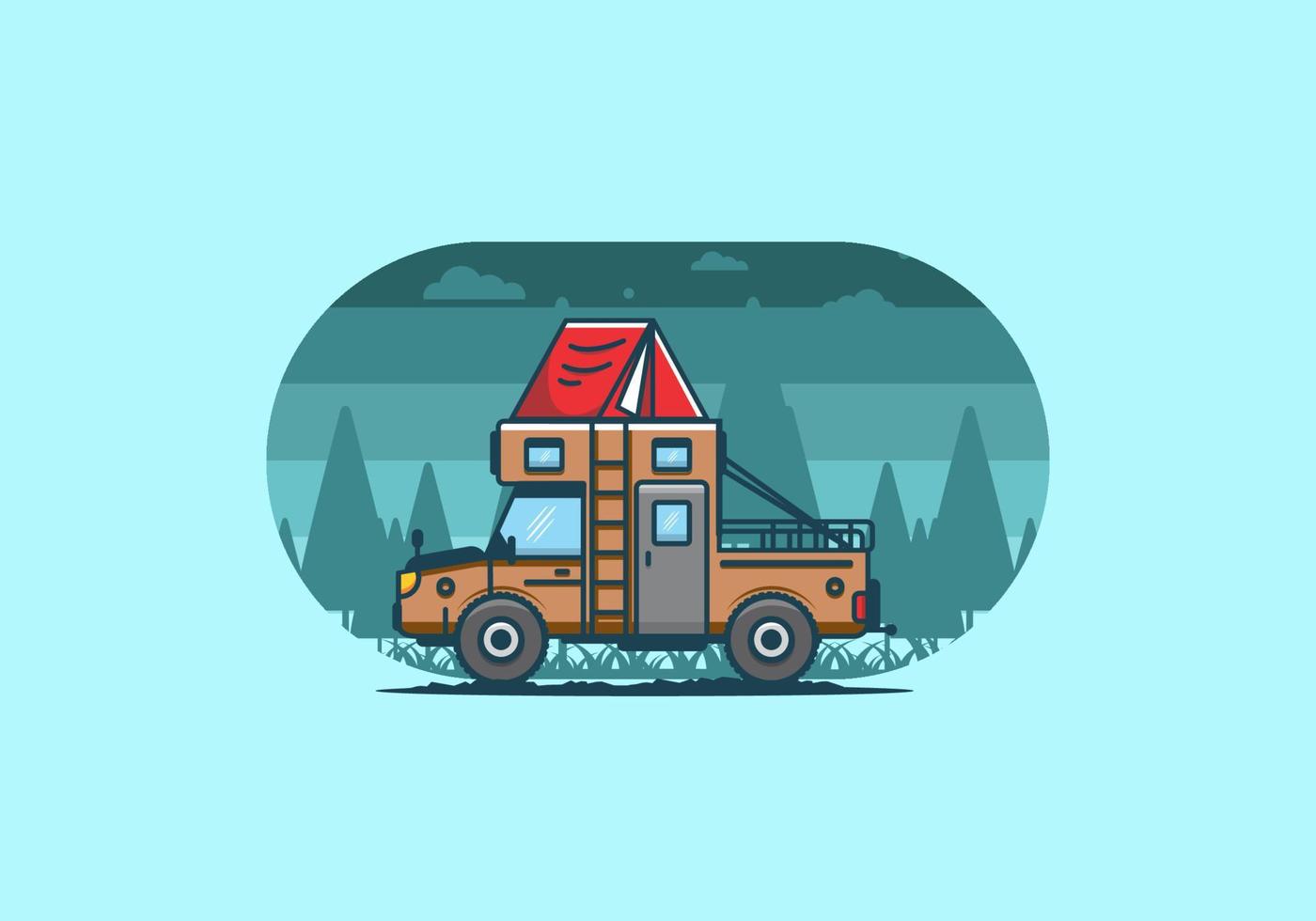 ilustração plana de caminhão de acampamento colorido vetor