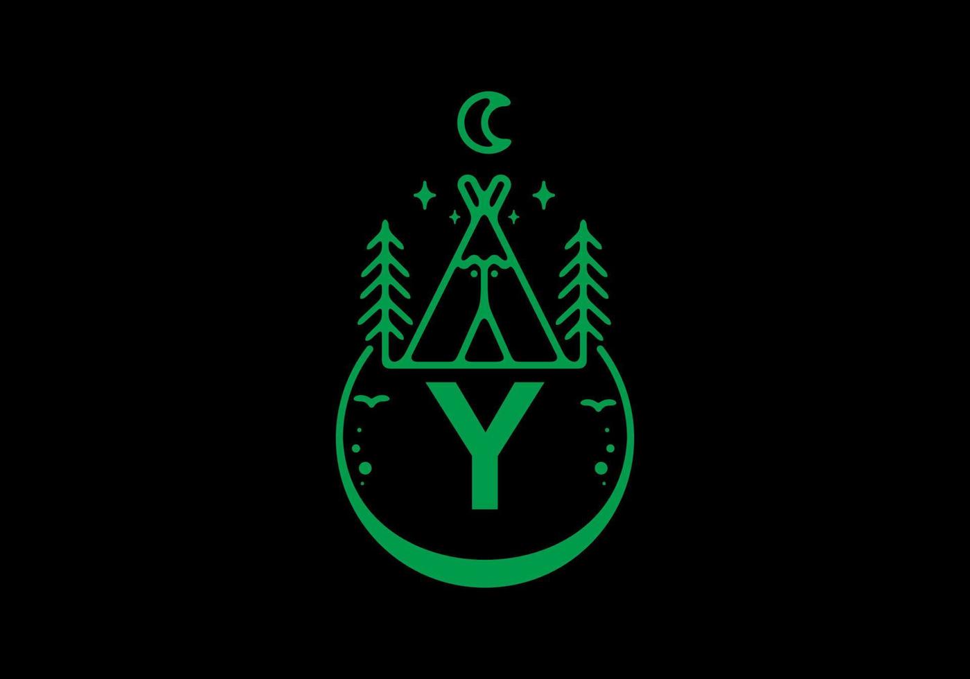 cor verde da letra inicial y no emblema do círculo de acampamento vetor