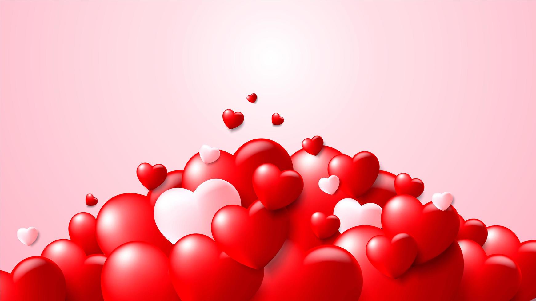 Conceito de dia dos namorados com pilha de corações 3D em fundo rosa vetor