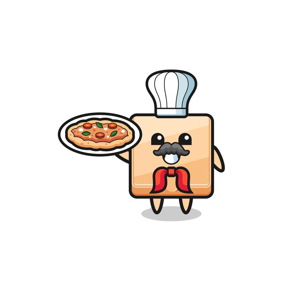personagem de caixa de pizza como mascote chef italiano vetor