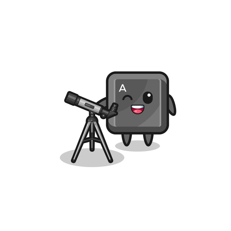 mascote de astrônomo de botão de teclado com um telescópio moderno vetor