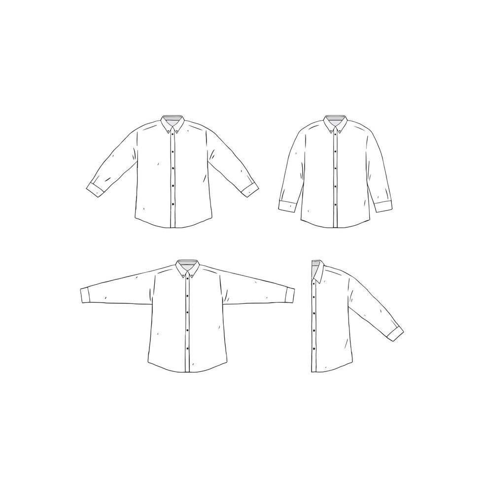 conjunto de ilustração vetorial desenhada de mão modelo de design de camisa em branco. laterais da camisa frontal. camisa masculina branca sobre fundo branco. vetor