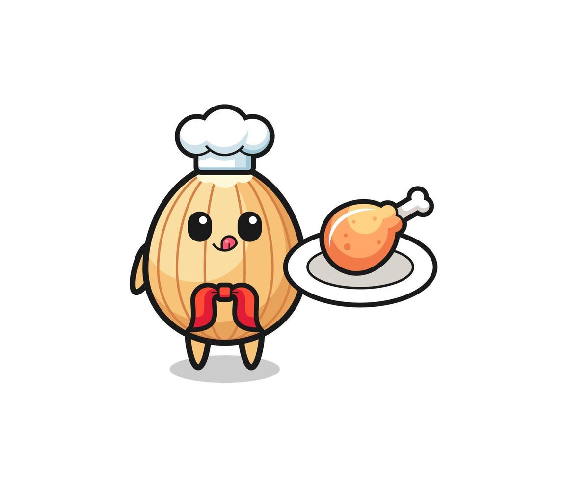 personagem de desenho animado chef de frango frito de amêndoa vetor