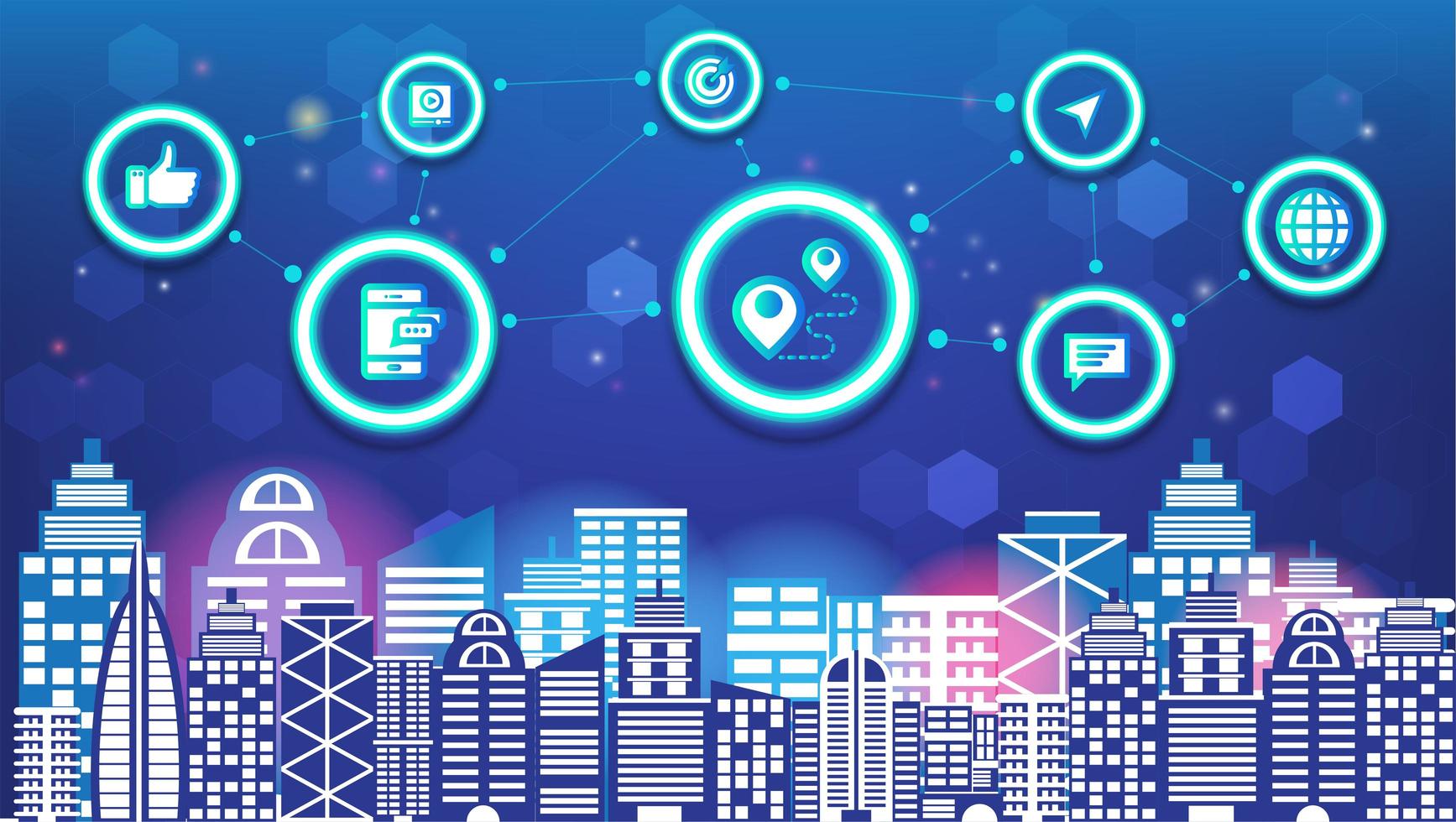 Abstrato tecnologia mídia social inovação cidade inteligente e sem fio vetor