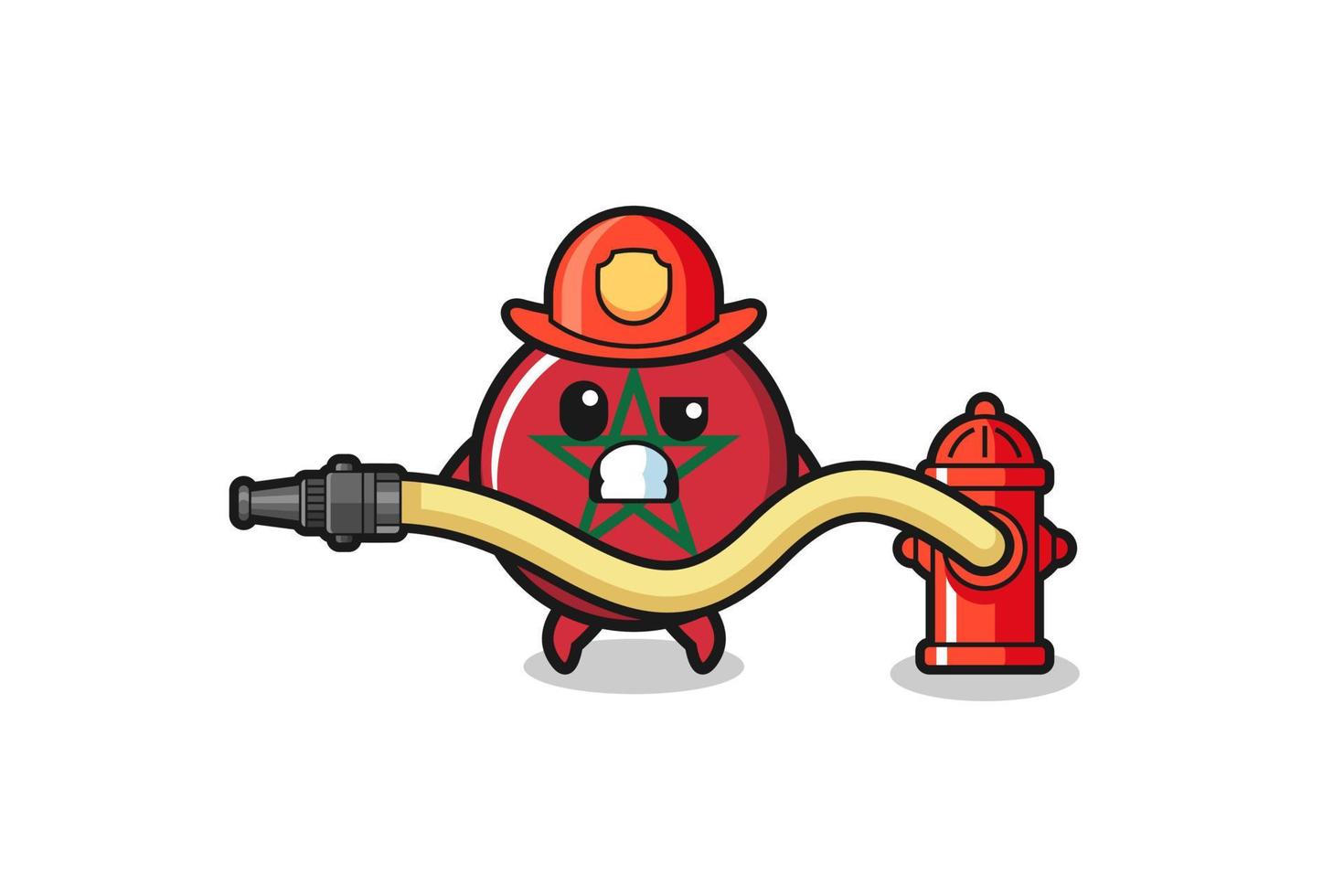 desenho de bandeira marroquina como mascote bombeiro com mangueira de água vetor
