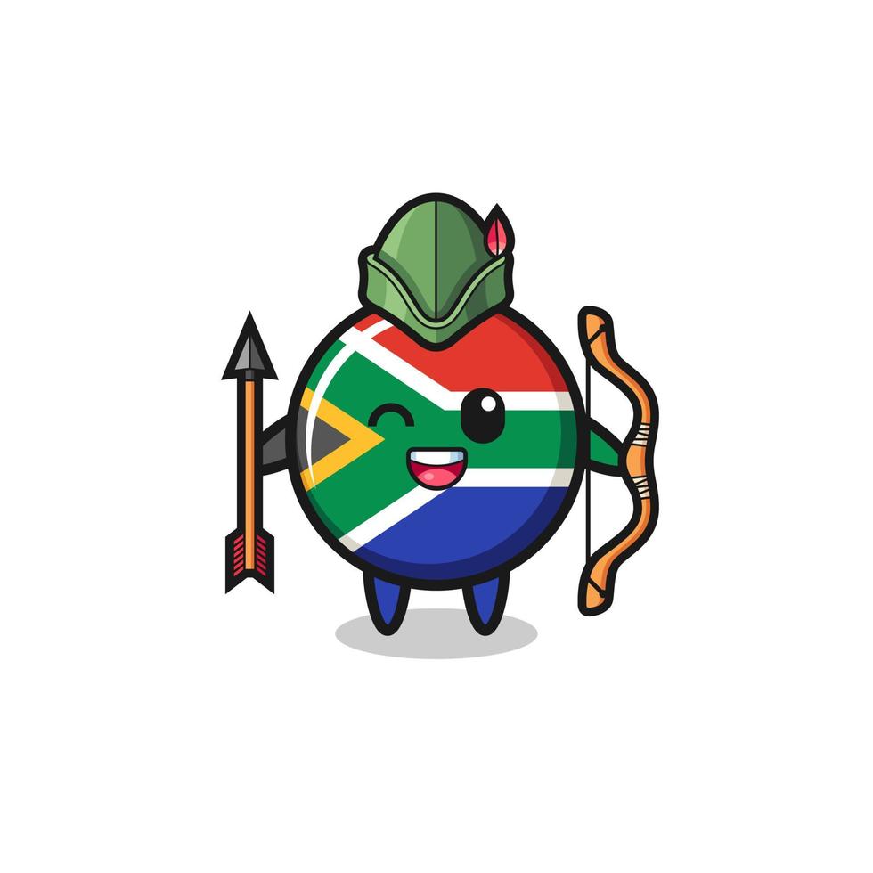 desenho de bandeira da áfrica do sul como mascote de arqueiro medieval vetor