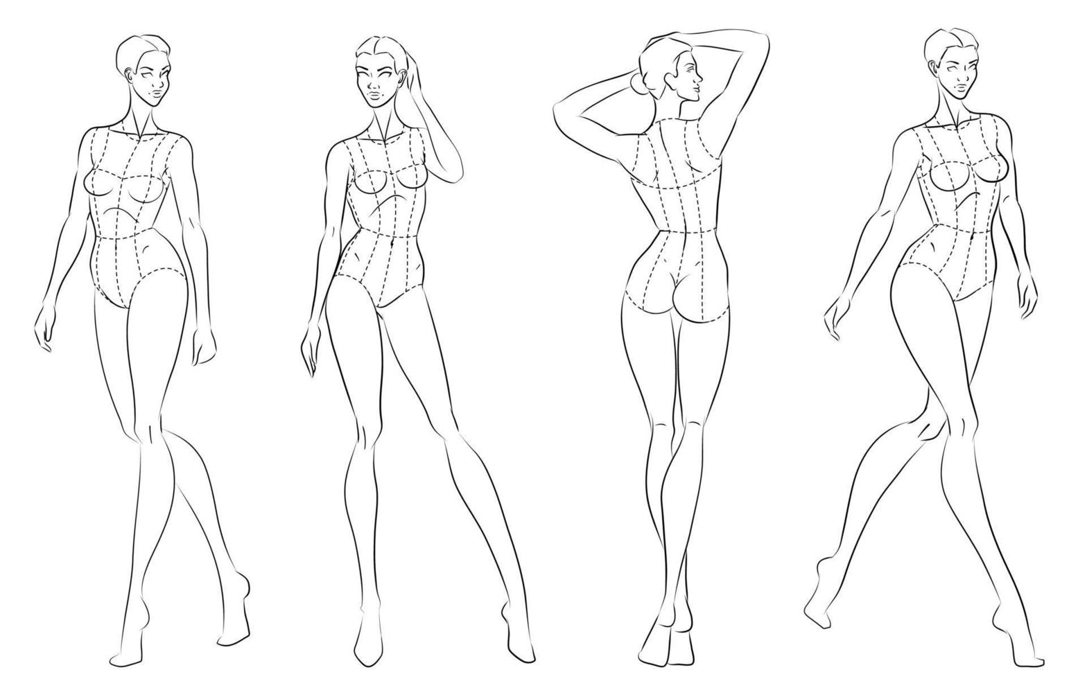 croquis de modelo de design de dez cabeças de moda usando corpete vetor