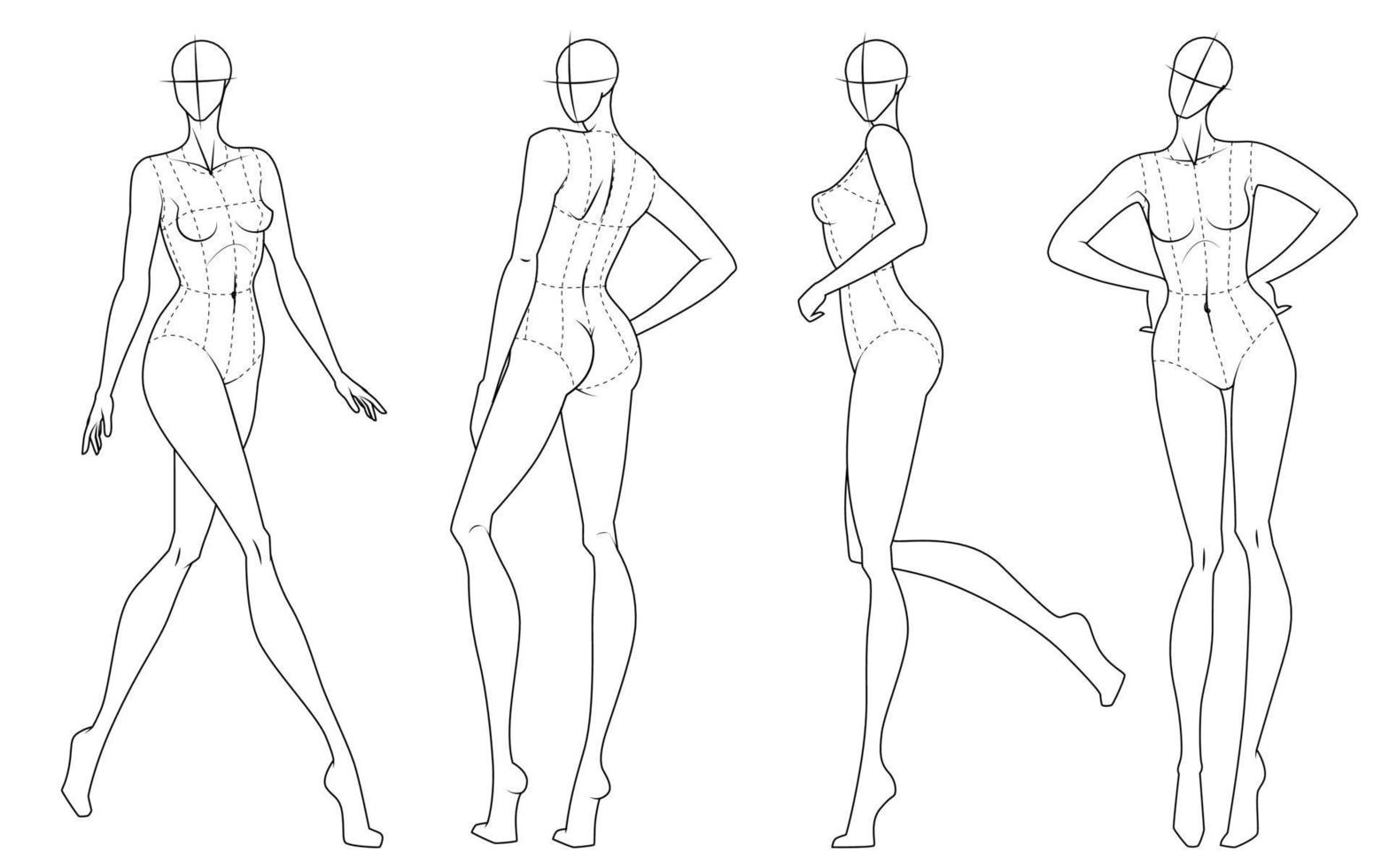 croquis de modelo de design de dez cabeças de moda usando corpete vetor