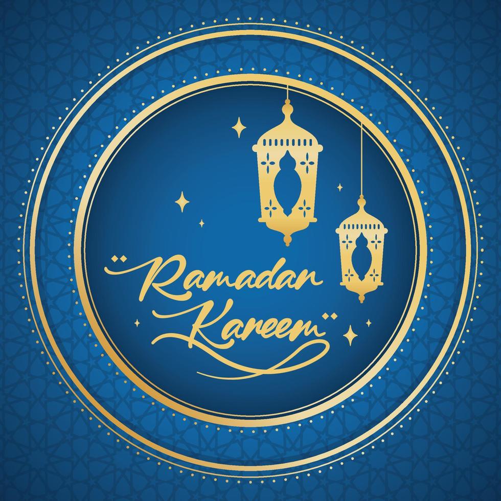 lanternas árabes douradas no fundo do padrão de etiqueta redonda ramadan kareem vector