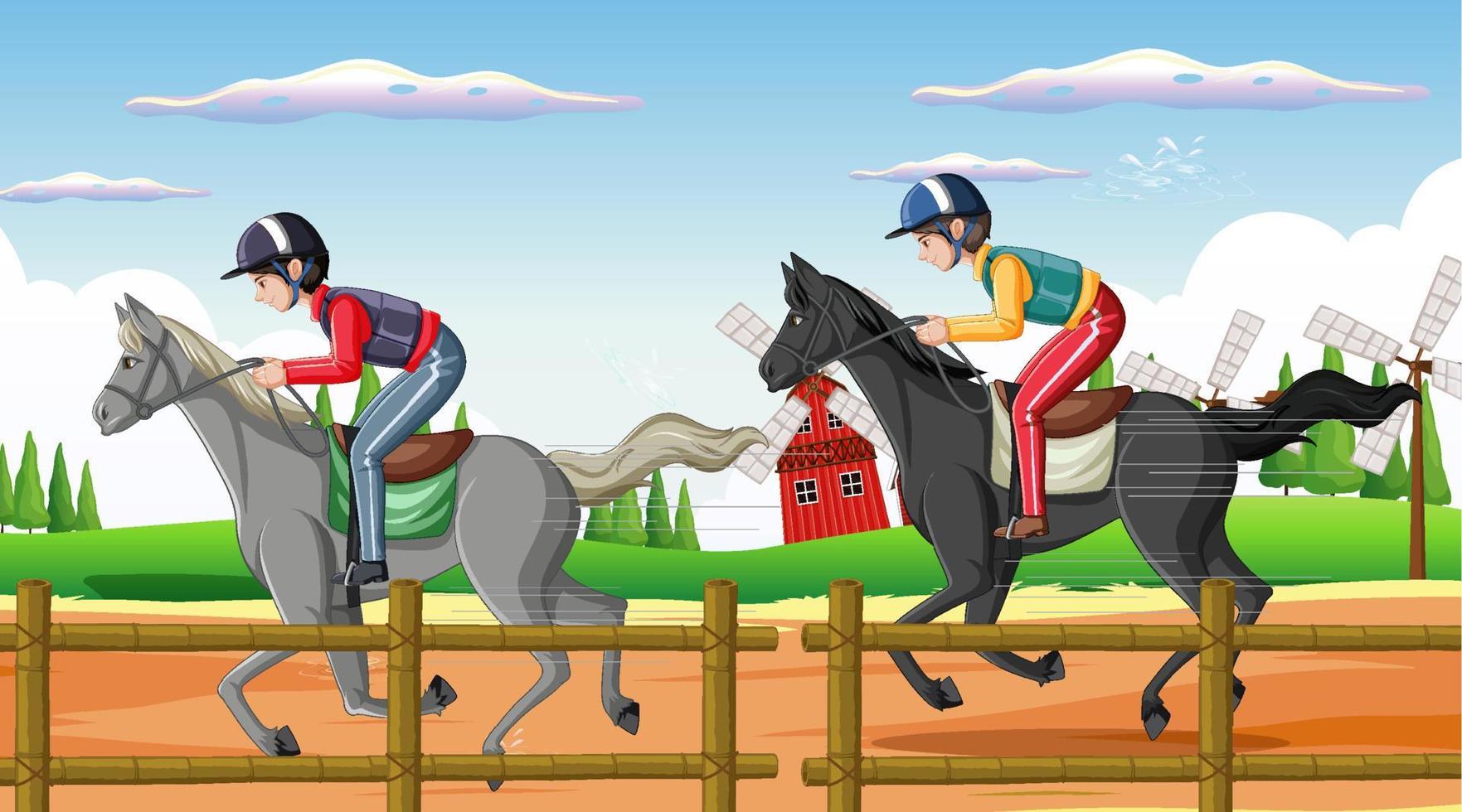 cena de equitação com jóquei e cavalo vetor