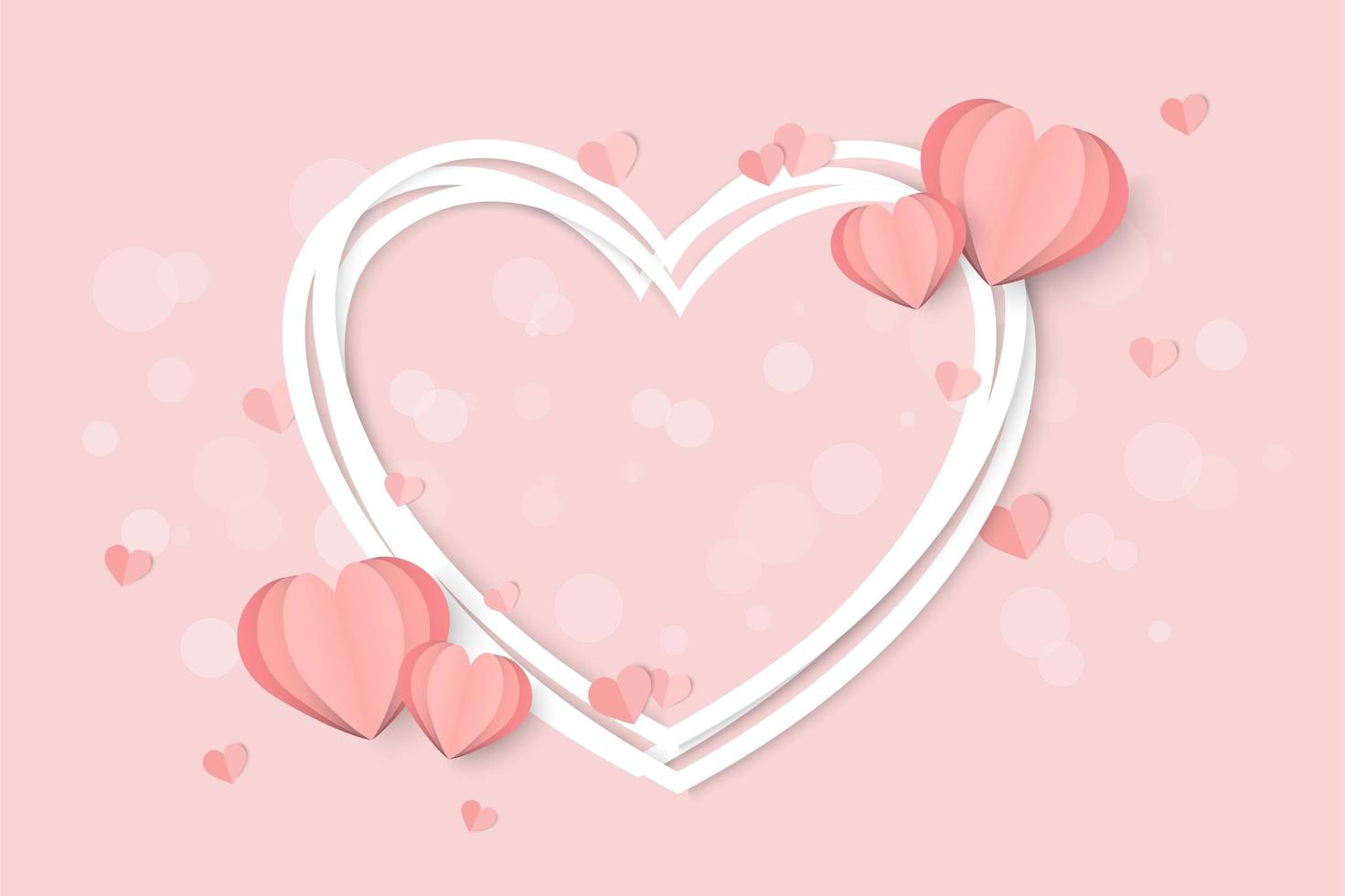 Dia dos namorados rosa com moldura de coração branco e formas de coração vetor