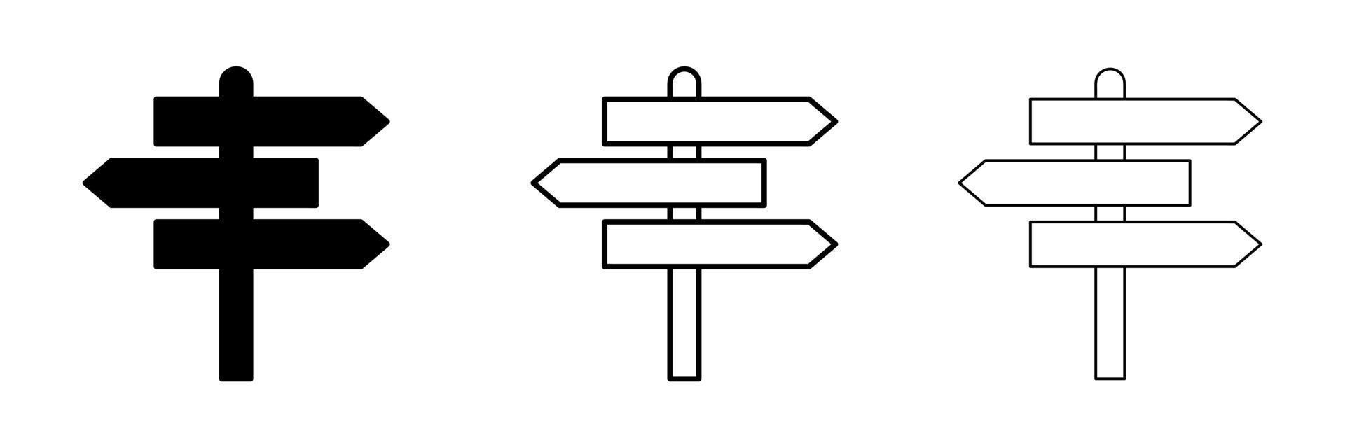 conjunto de ícones de sinalização de espessura diferente. silhuetas de sinais de estrada modernos. escrita de orientação, ícone de linha de ponteiro, sinal de vetor de contorno, pictograma de estilo linear isolado. símbolo, ilustração do logotipo.