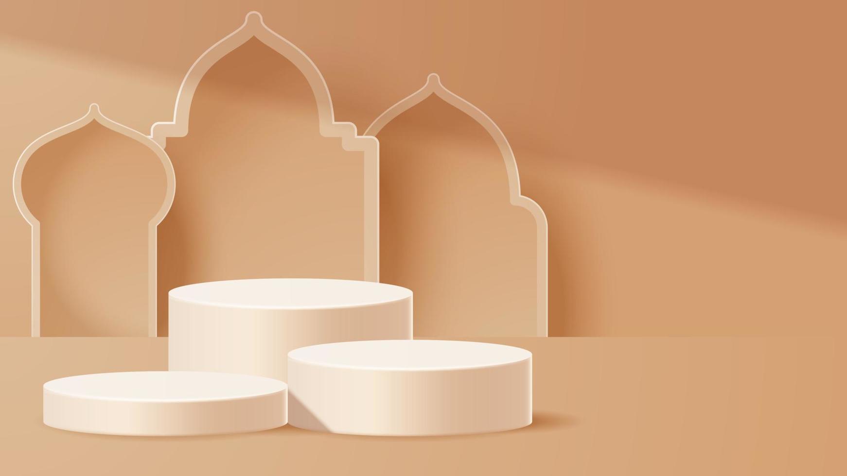 fundo de decoração de pódio de exibição islâmico com ornamento islâmico. ilustração vetorial 3d vetor