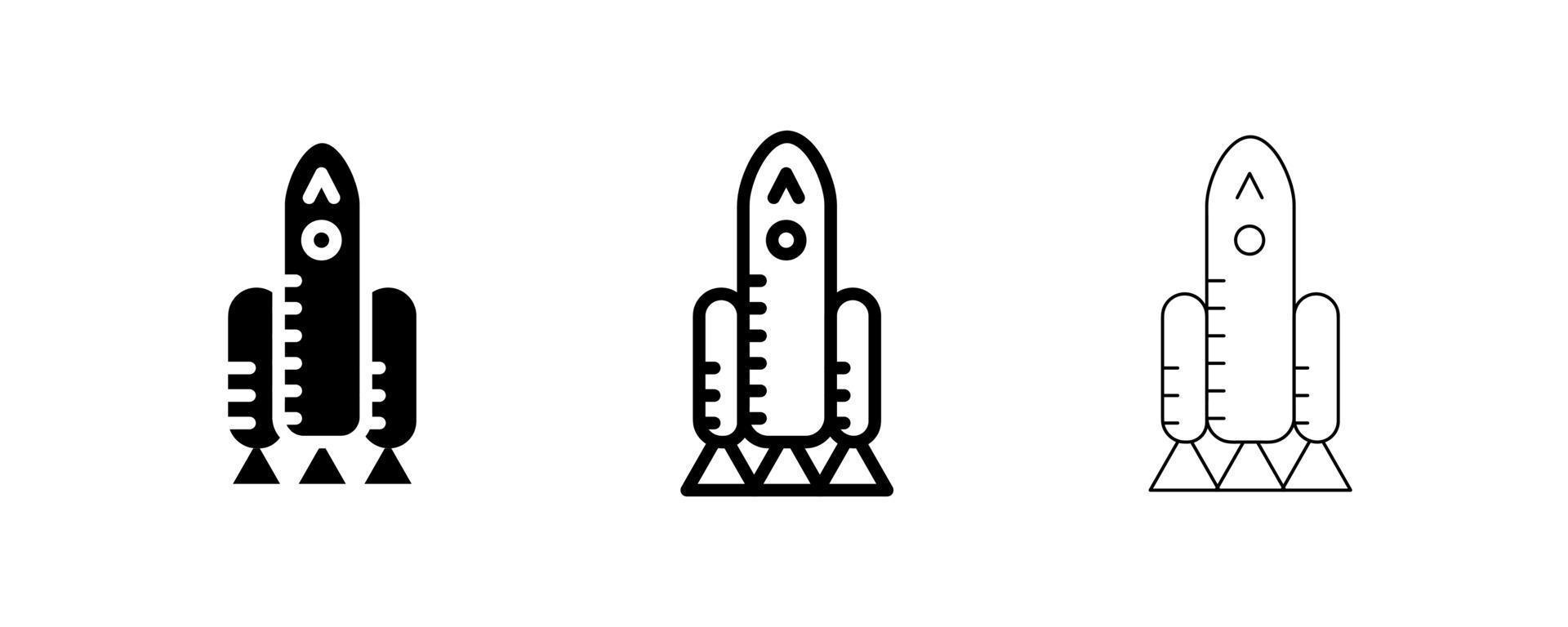 vetor de ícone de nave espacial. delinear o foguete com fogo. isolado no branco. linha editável. ícone de espaço, sinal de espaço, vetor de linha de símbolo.