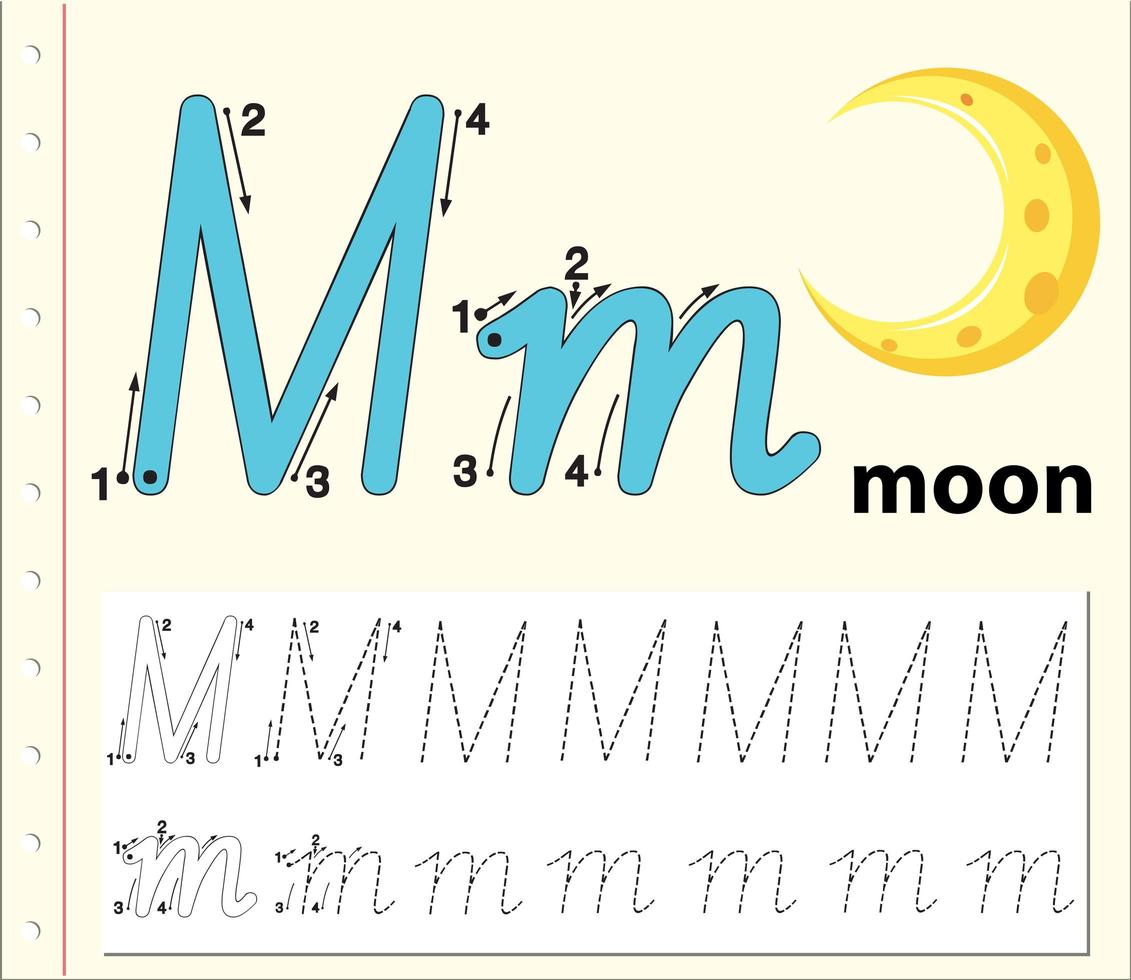 Planilhas de alfabeto de rastreamento de letra M vetor