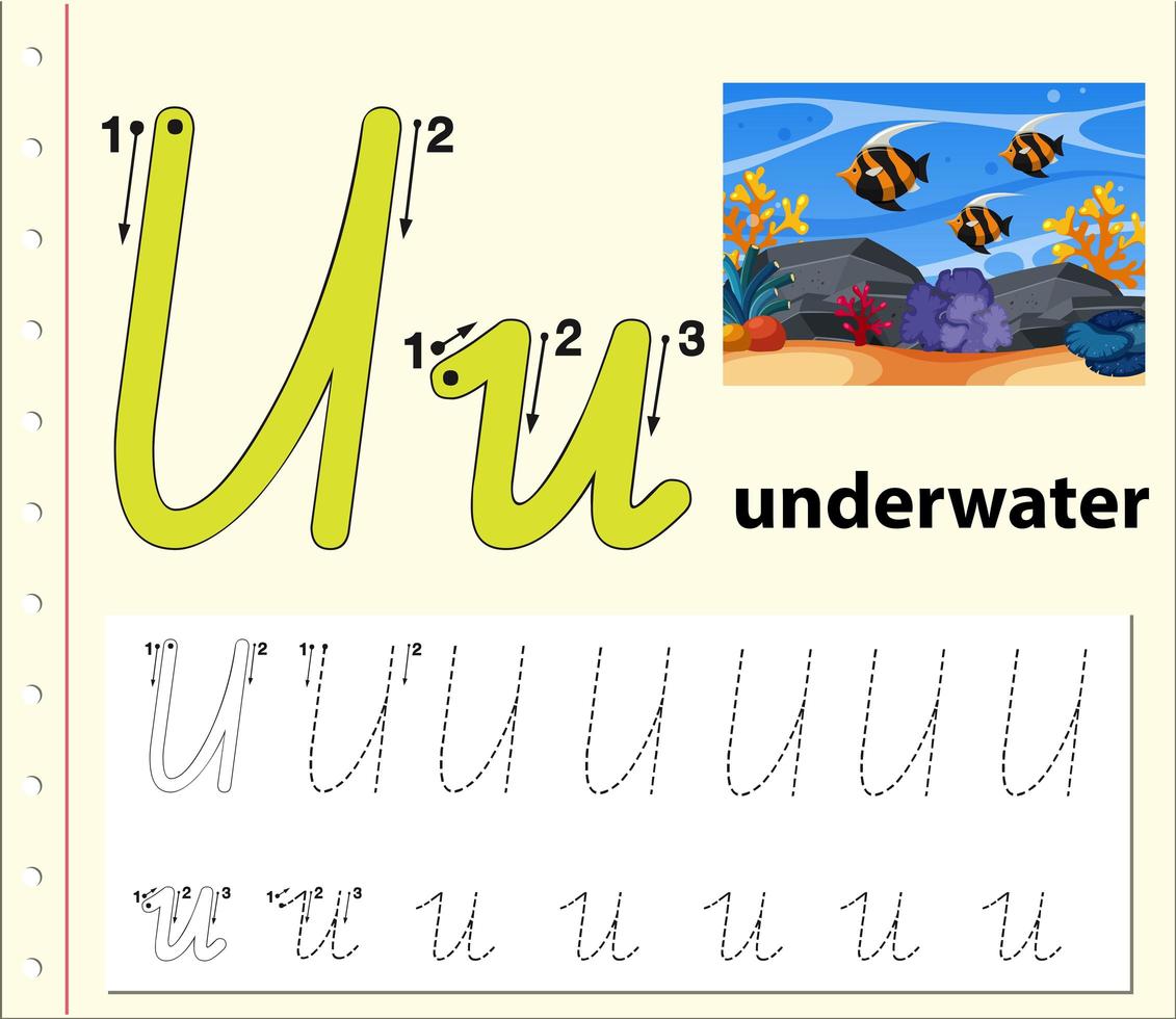 Planilhas de alfabeto de rastreamento de letra U vetor