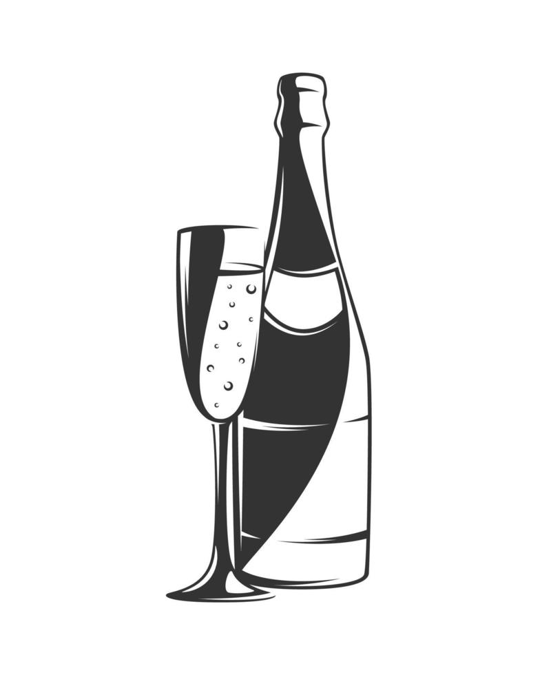 champanhe e copo de vinho isolado no fundo branco vetor