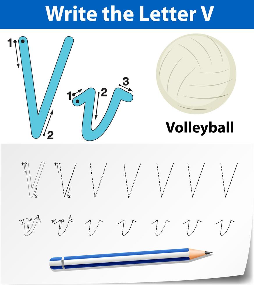 Planilhas de alfabeto de rastreamento de letra V vetor