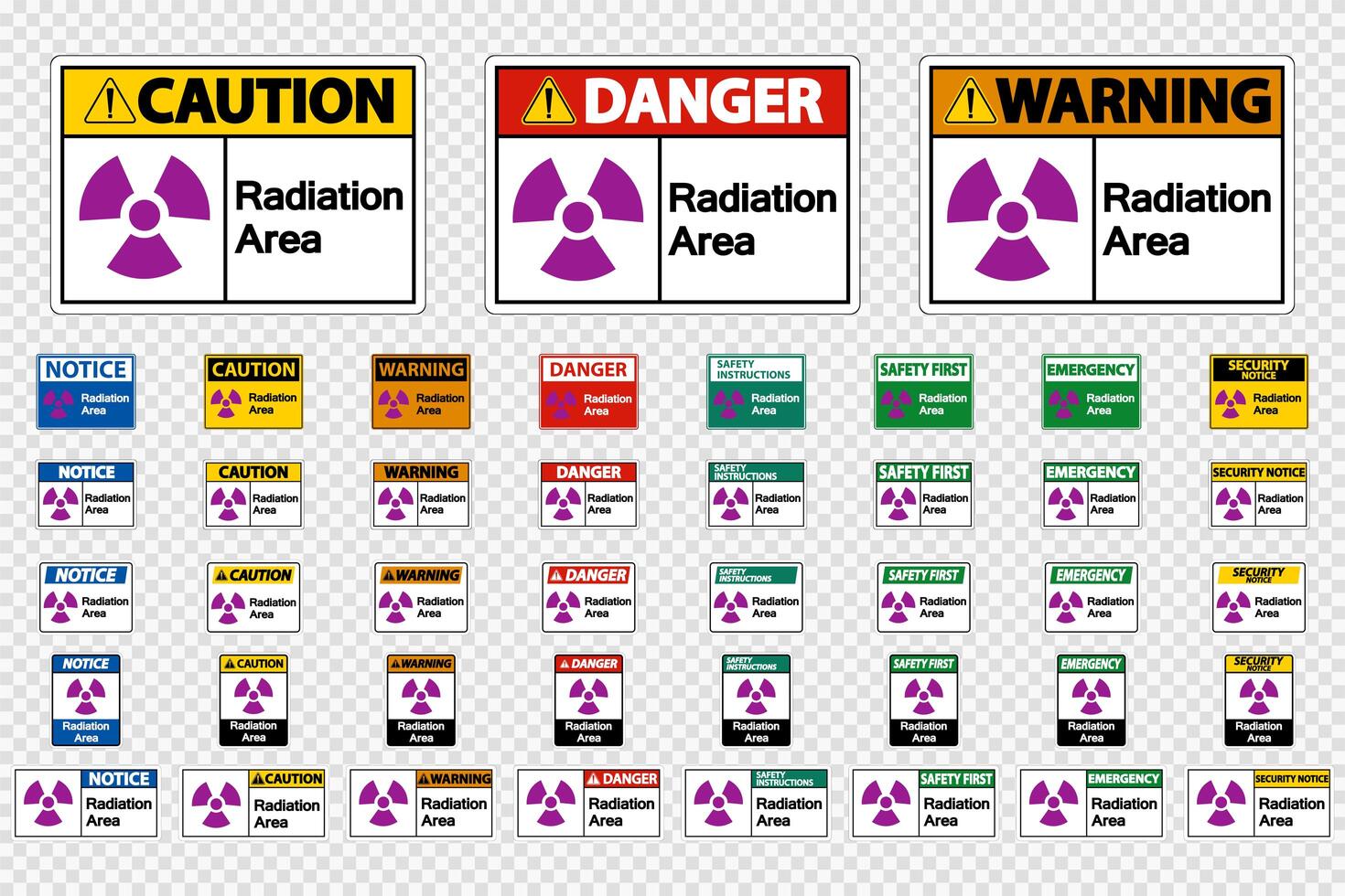 Definir sinais de área de radiação em fundo transparente vetor