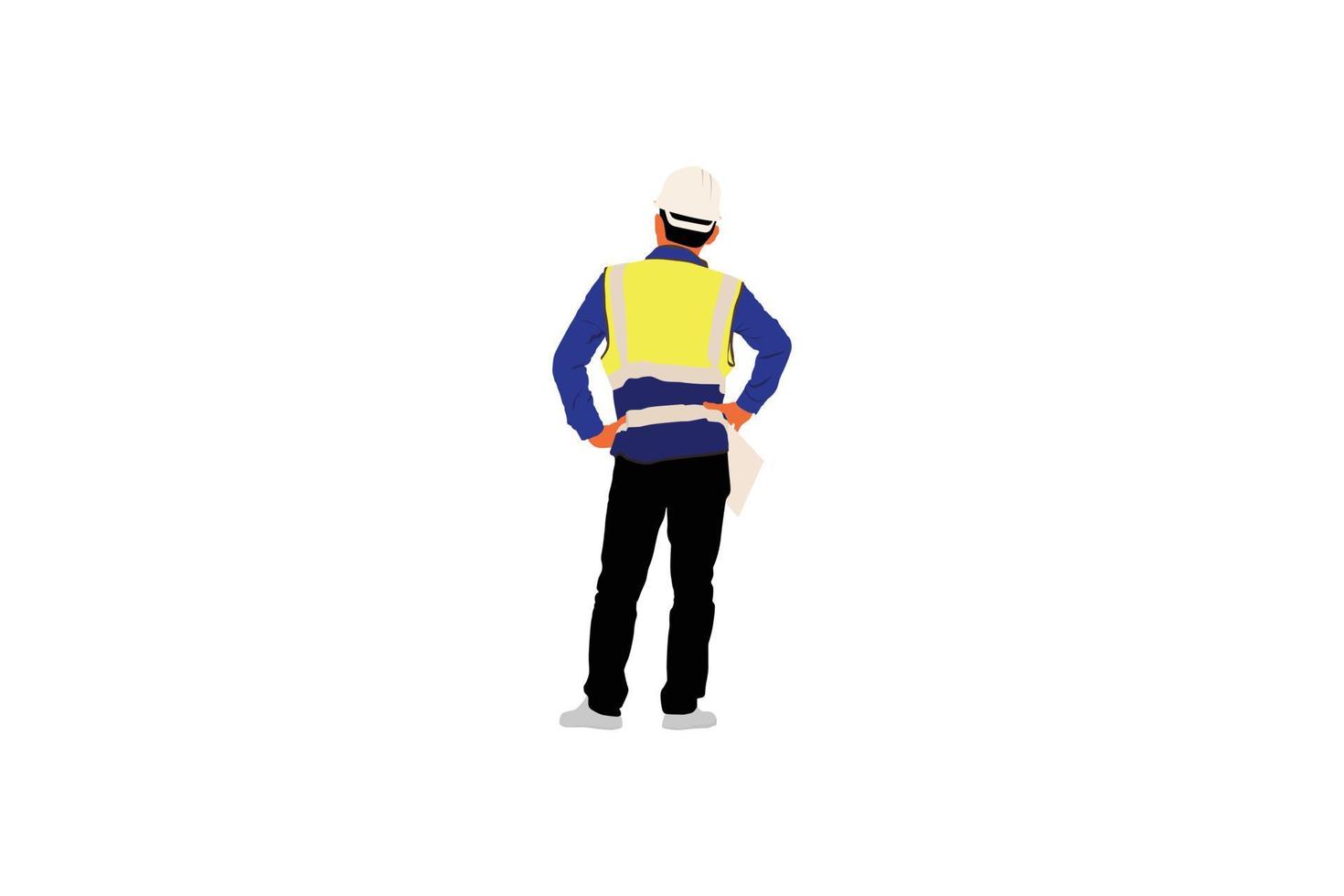 ilustração vetorial do homem de engenheiros segurando um personagem de desenho animado da lista de verificação da prancheta em fundo branco vetor