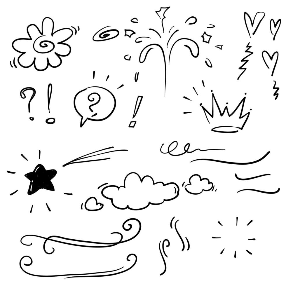 conjunto de elementos de coleção de doodle desenhado à mão vetor de doodle