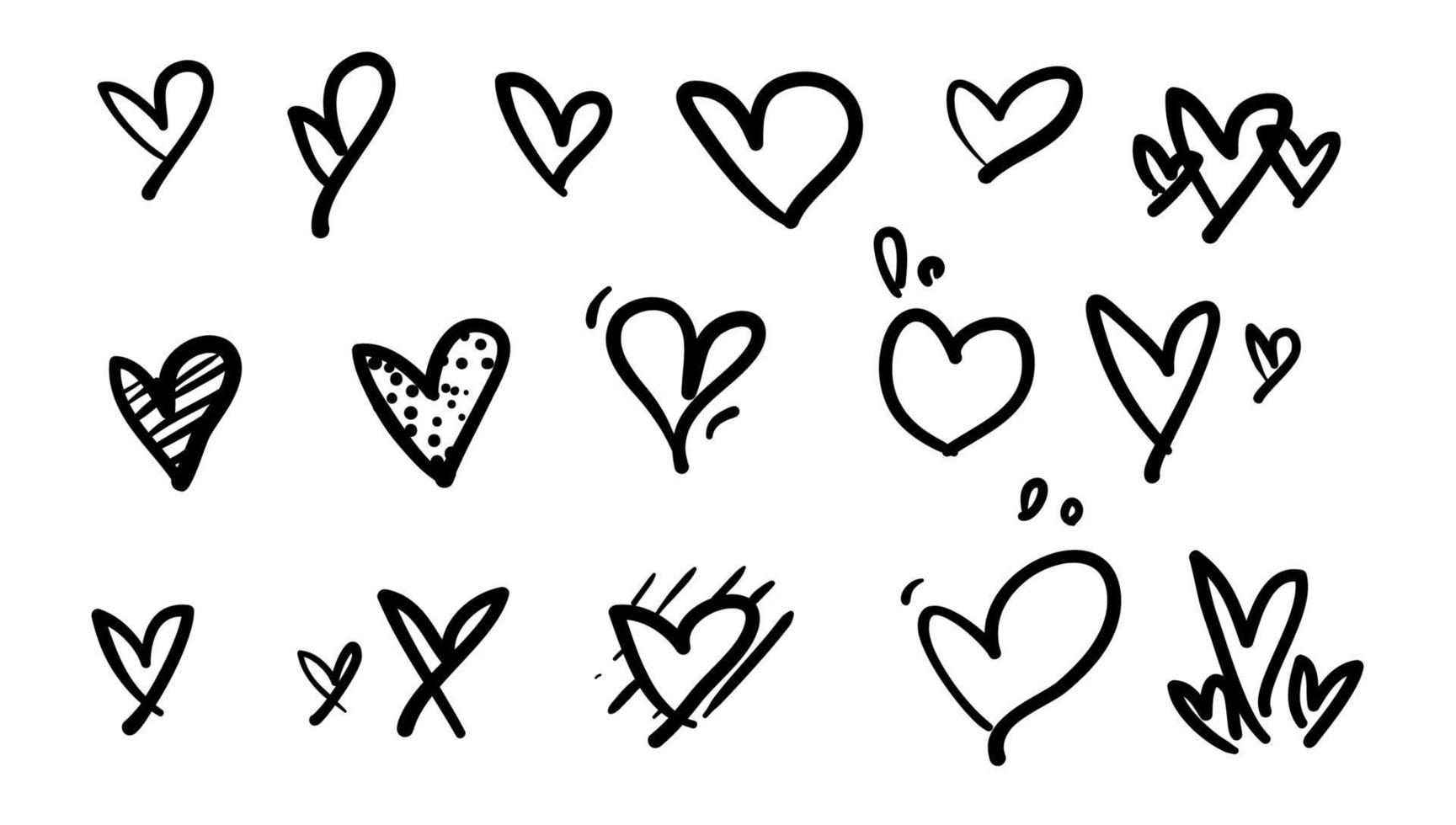 vetor de coleção de coração doodle com estilo desenhado à mão