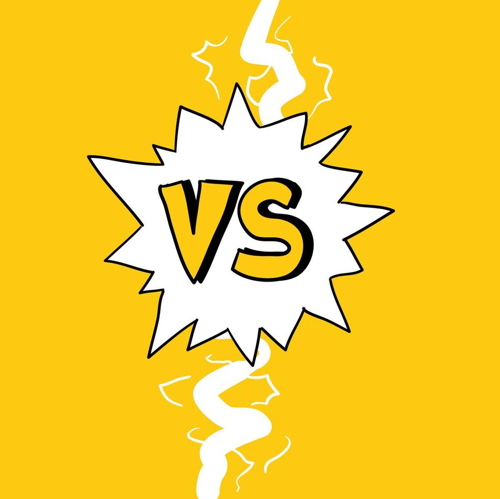 conceito versus versus. lutar. fundo retrô amarelo design de estilo de quadrinhos doodle cartoon desenhado à mão vetor