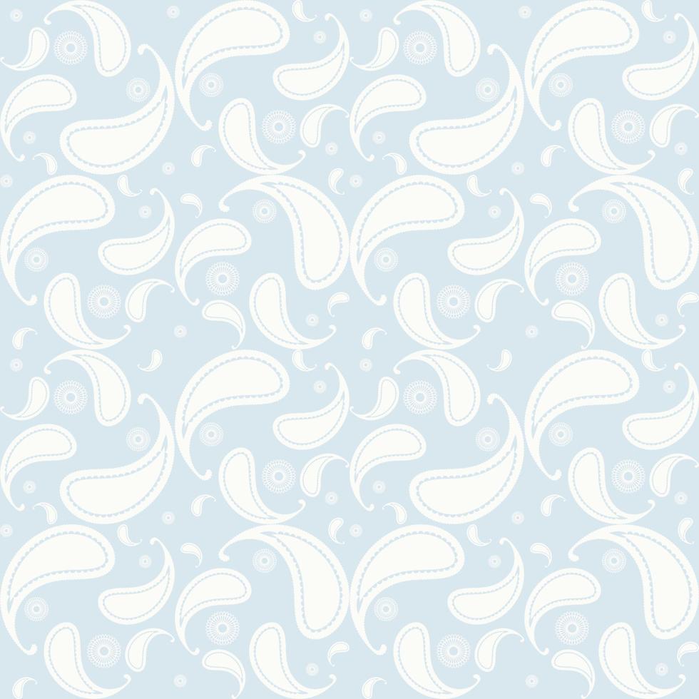 padrão sem emenda de forma aleatória paisley com fundo de cor azul claro. uso para tecido, têxtil, elementos de decoração de interiores, estofados, embrulhos. vetor