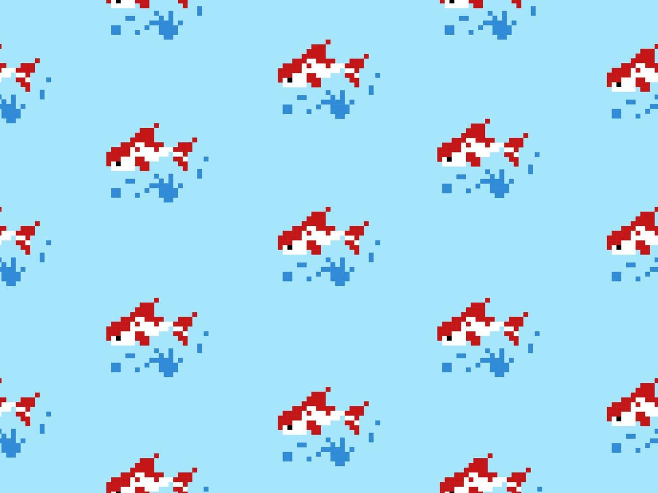 padrão perfeito de personagem de desenho animado de peixe no estilo de fundo azul.pixel vetor