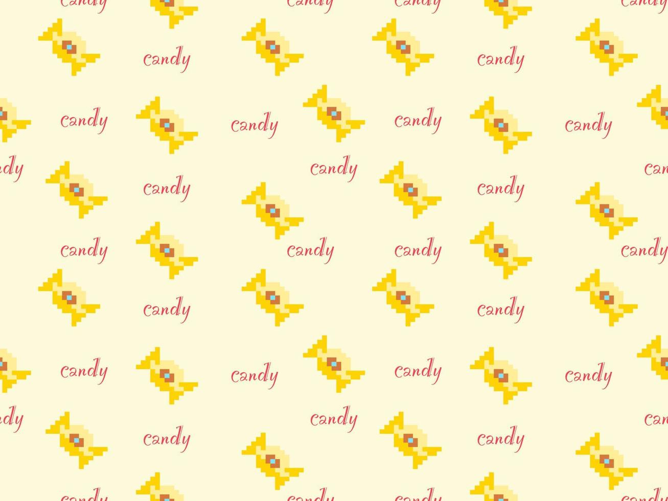padrão perfeito de personagem de desenho animado de doces em estilo de fundo amarelo.pixel vetor