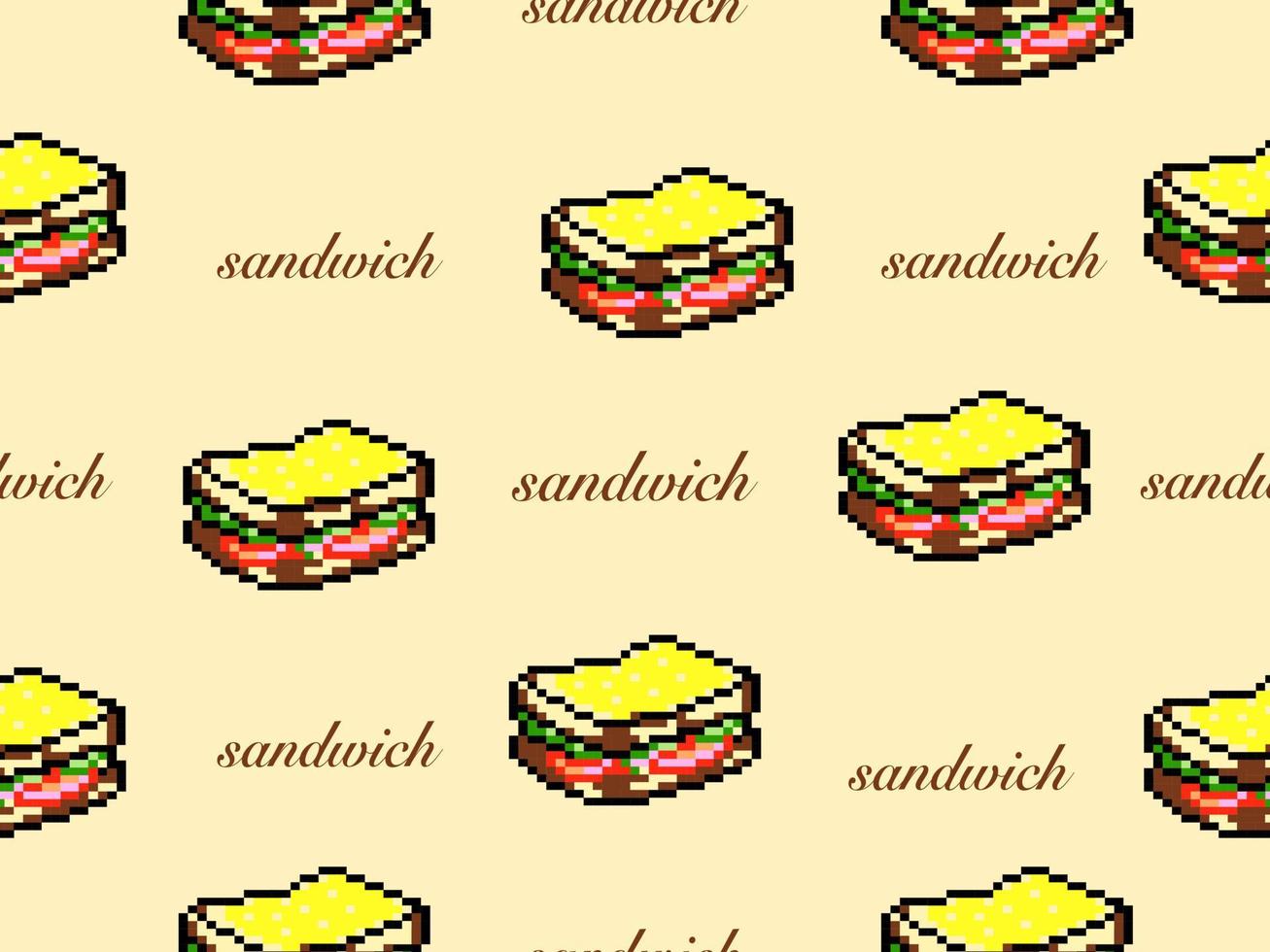 padrão perfeito de personagem de desenho animado sanduíche em fundo amarelo. vetor