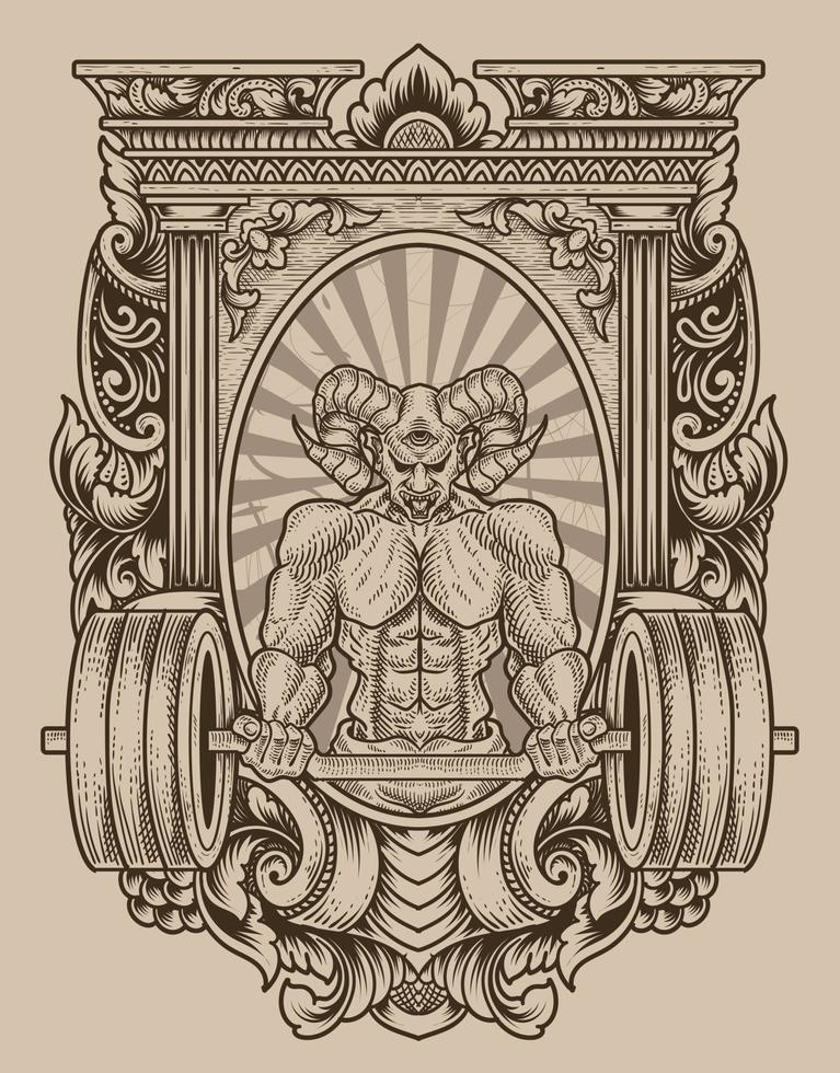 ilustração demon fisiculturista ginásio fitness vetor