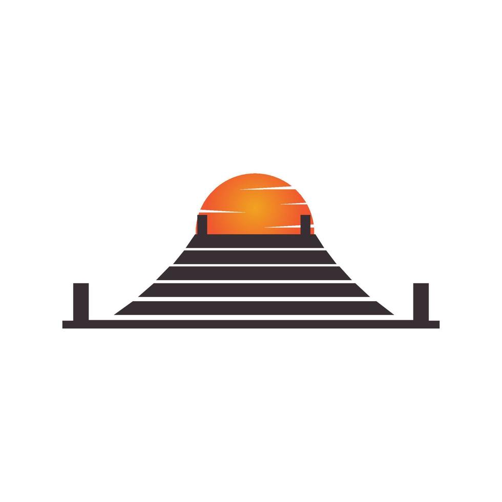 doca com ilustração de ícone de vetor de design de logotipo de porto pôr do sol