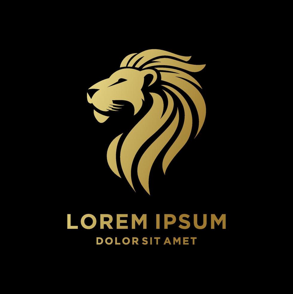 modelo de logotipo de cabeça de leão rei, logotipo forte de leão design elegante premium real dourado vetor