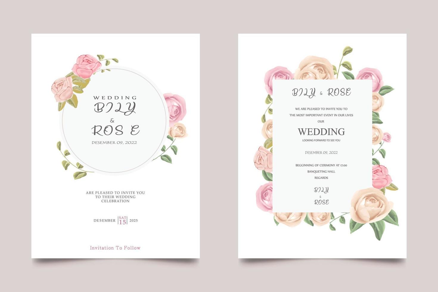 modelo de convite de casamento floral conjunto com rosas vermelhas convite de casamento de flores, cartão de convite de casamento floral, modelo de convite de casamento vetor