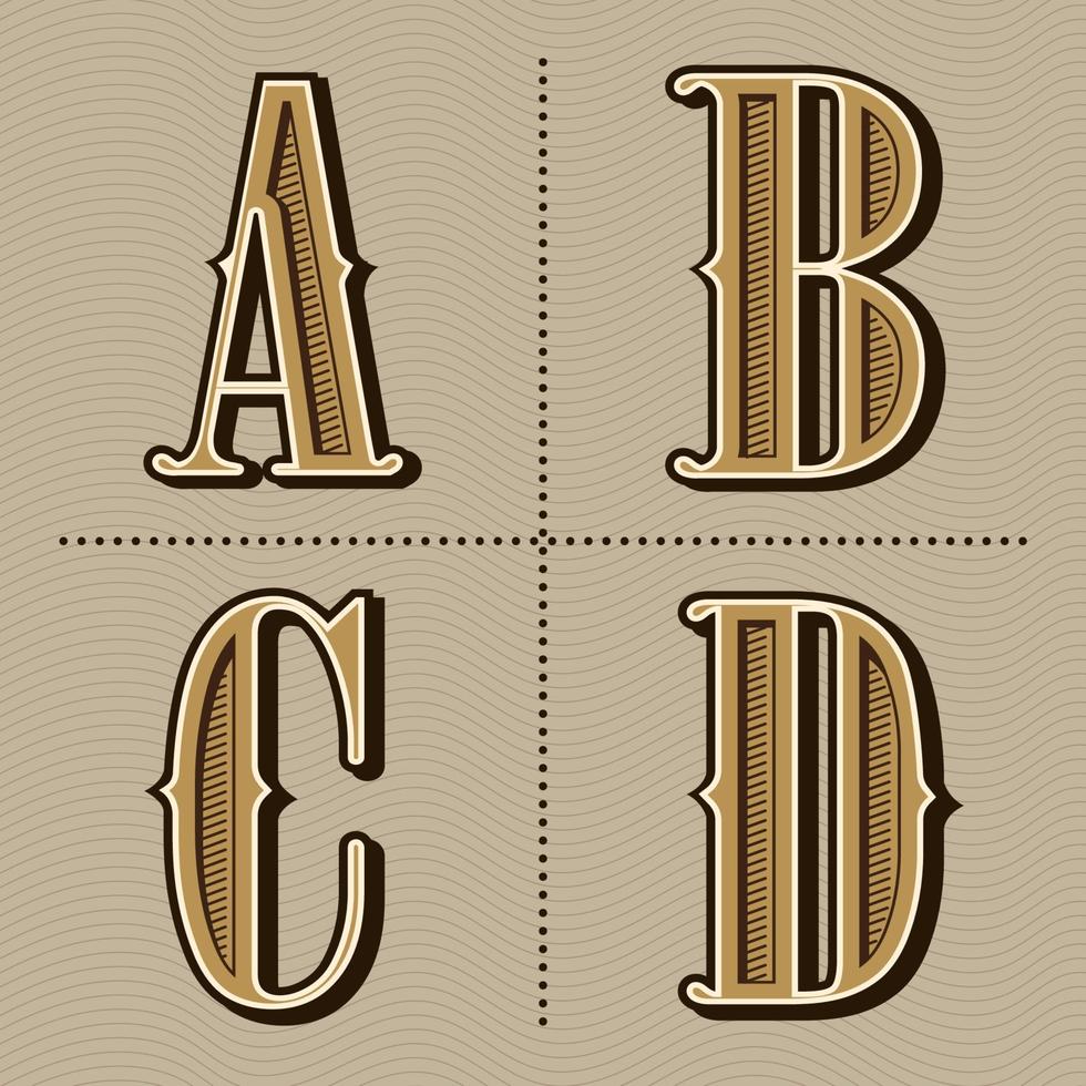 letras do alfabeto ocidental design vintage vetor a, b, c, d