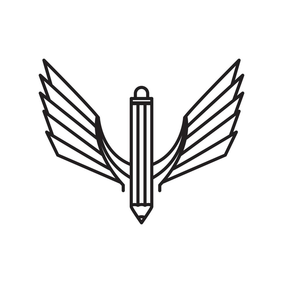 lápis de linha moderna com design de logotipo de asas, ideia criativa de ilustração de ícone de símbolo gráfico vetorial vetor