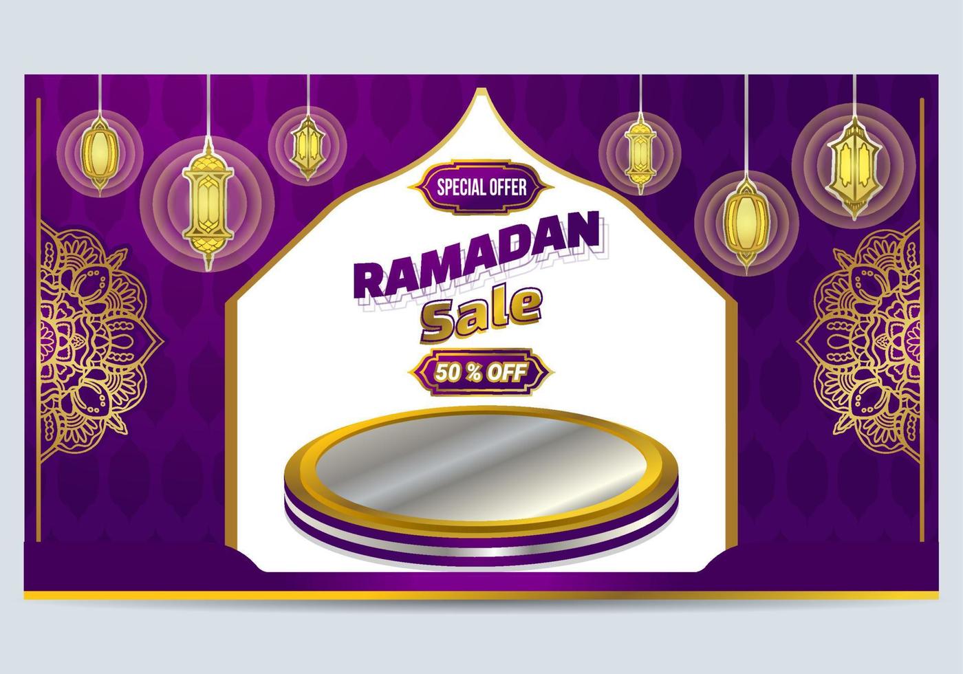 fundo islâmico venda do ramadã na paisagem de cor prata roxa adequada para branding e publicidade vetor premium