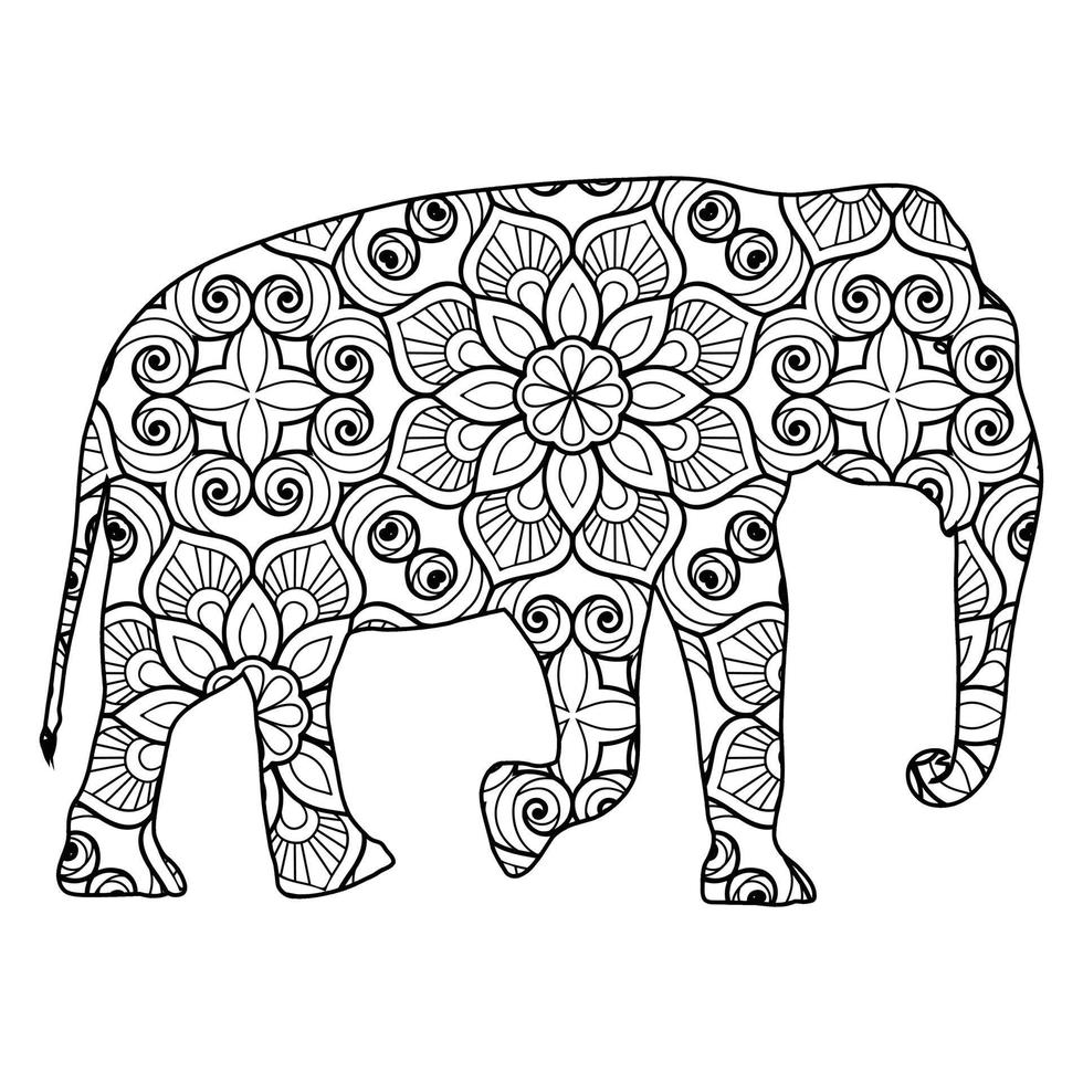 mandala elefante para colorir vetor