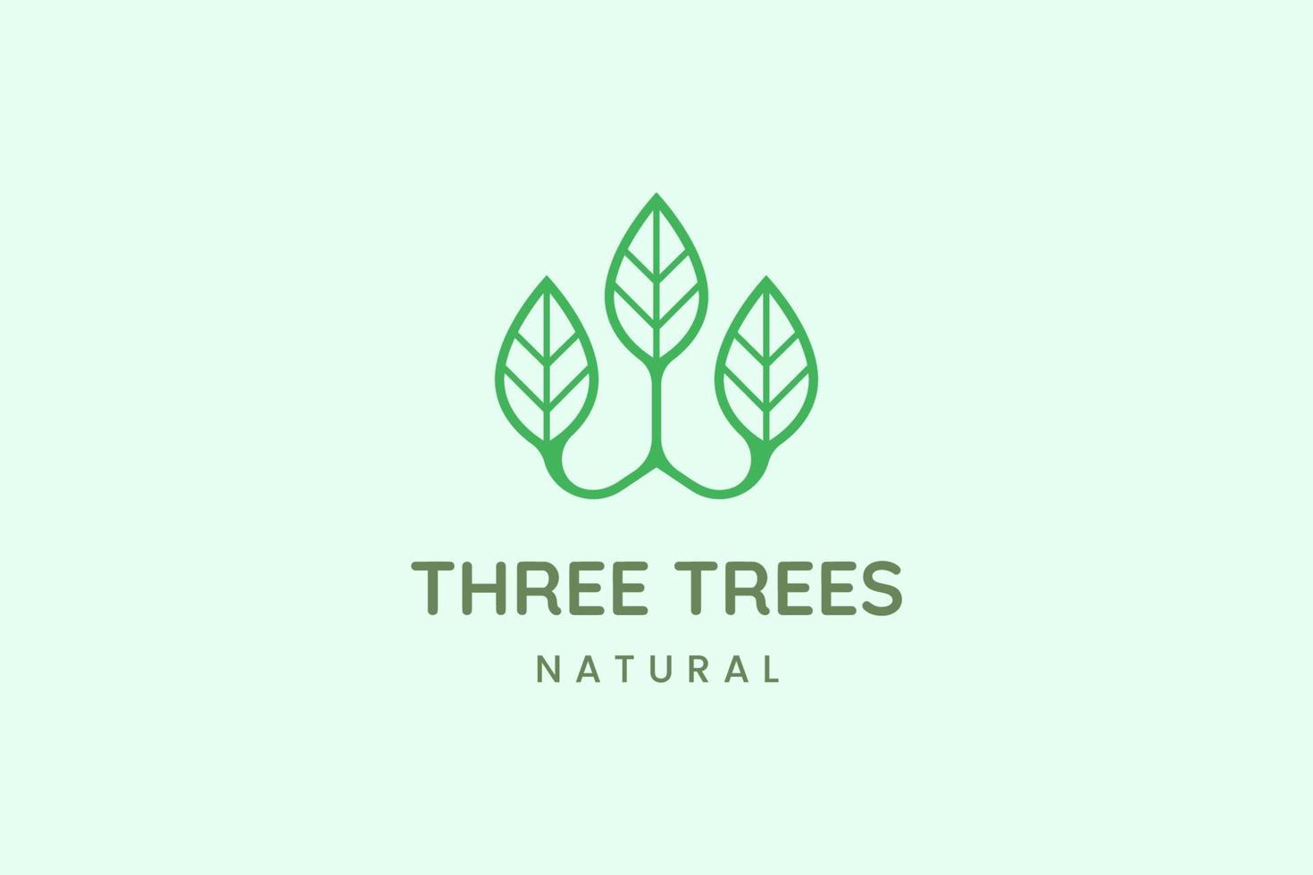 logotipo simples de três folhas para negócios representando a natureza vetor