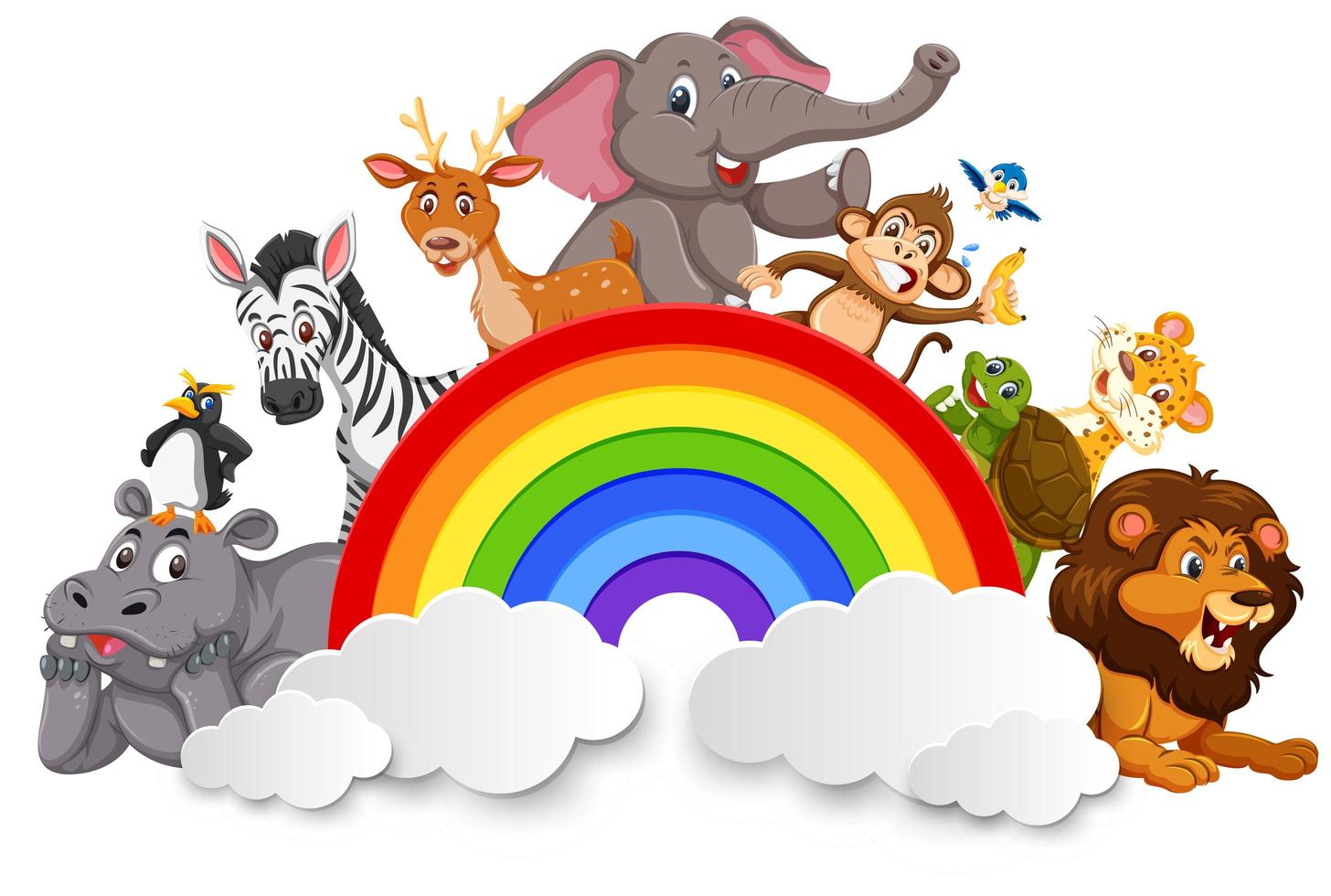 Animais selvagens e modelo de arco-íris vetor
