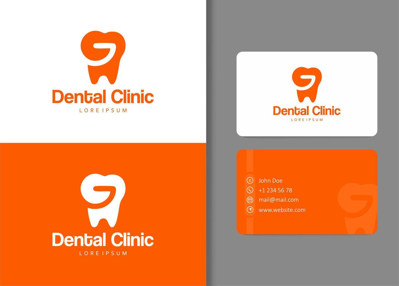 design de logotipo de clínica odontológica com cartão de visita vetor