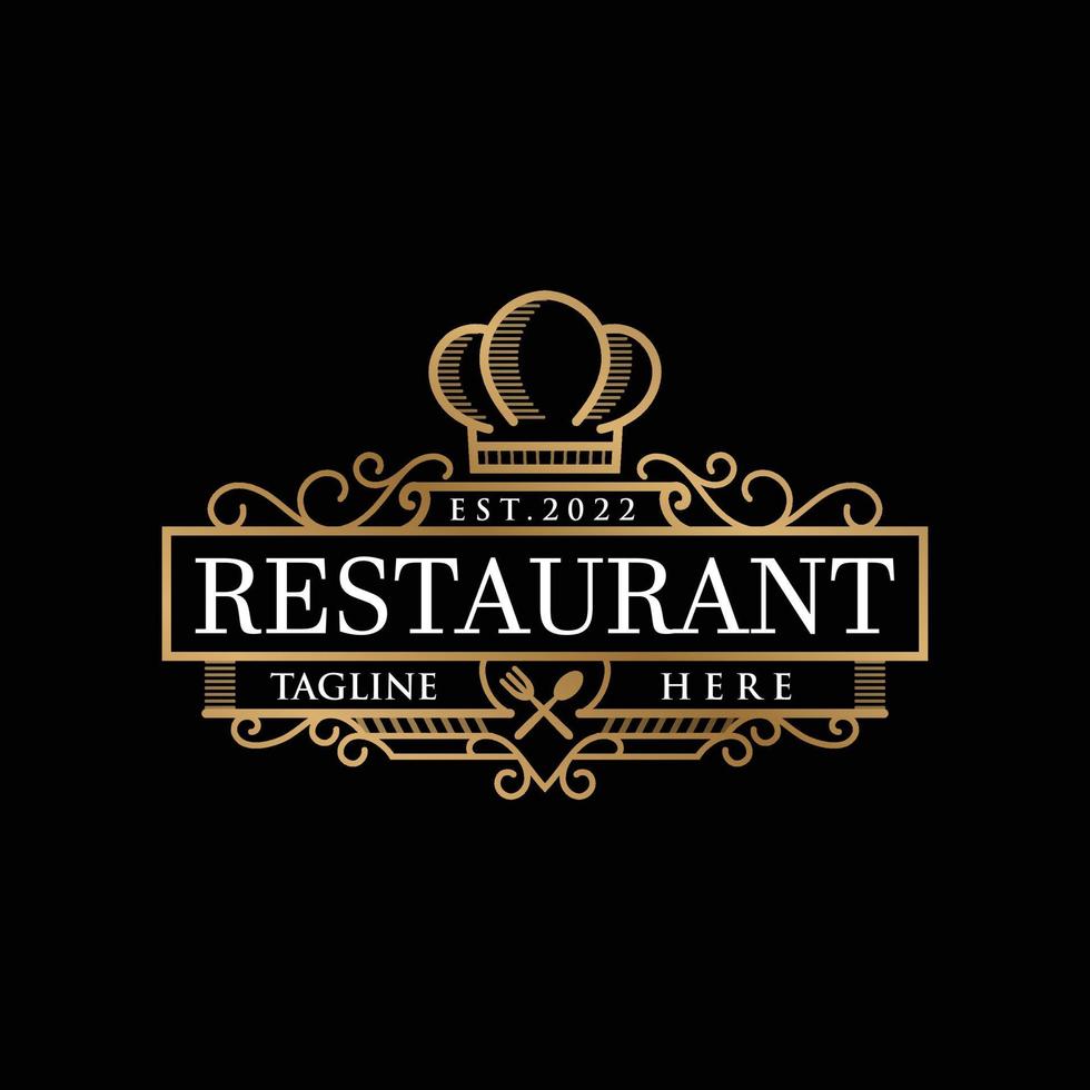 logotipo de restaurante vintage e vetor de modelo de crachá