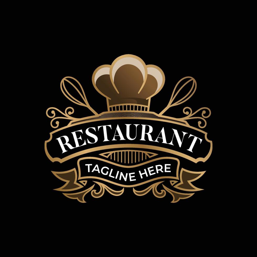 logotipo de restaurante vintage e modelo de crachá vetor