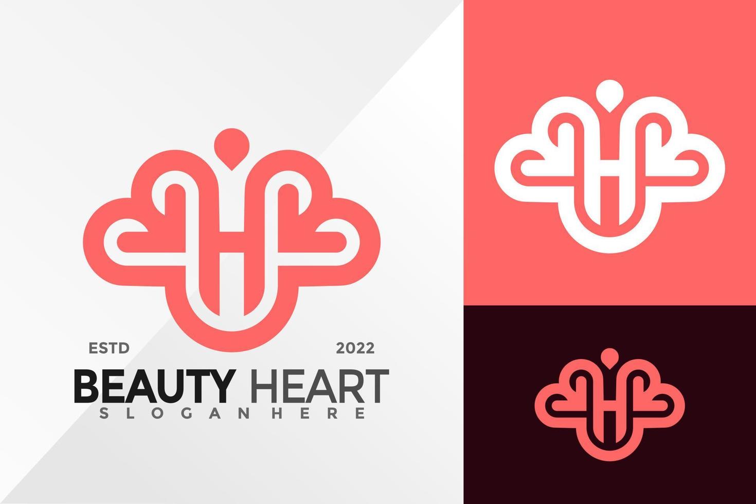 letra h modelo de ilustração vetorial de design de logotipo de cuidados com o coração de beleza vetor