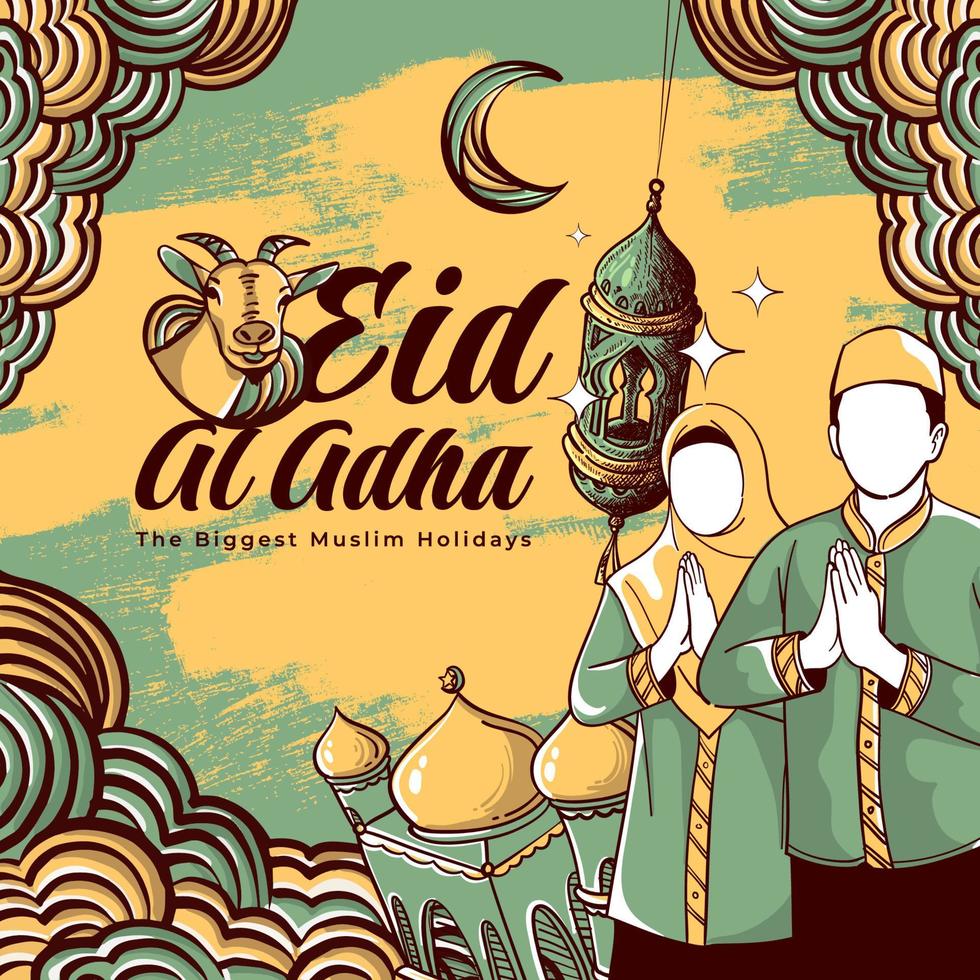 fundo de ilustração eid al-adha desenhado à mão vetor