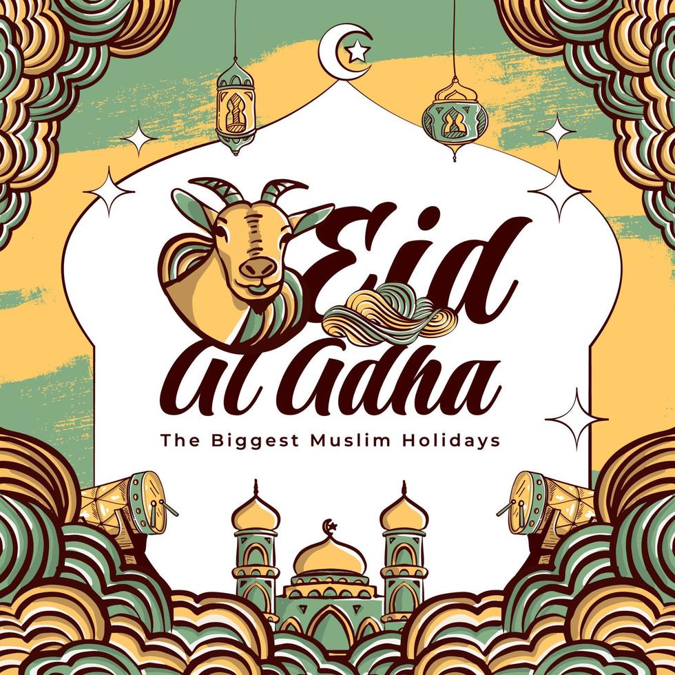 fundo de ilustração eid al-adha desenhado à mão vetor